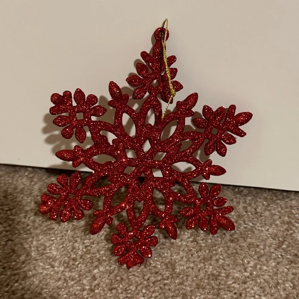 Snowflake Ornaments - (19 Total - 9 Red And 10 Gold)
